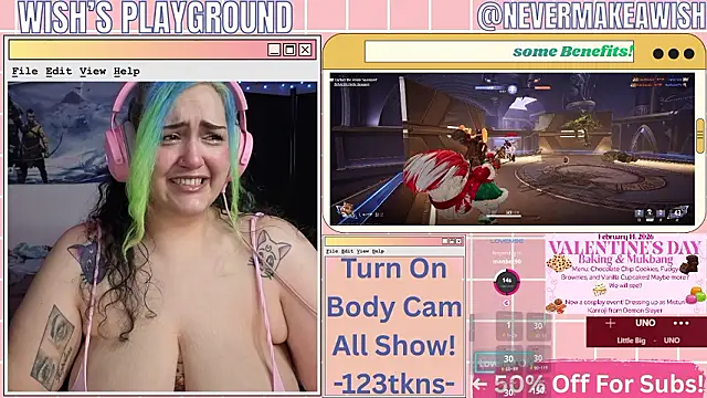 Snapshot of nevermakeawish chatting on February 13, 5:02 pm nevermakeawish online show from February 13, 5:02 pm